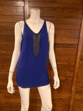 cha cha vente Cobalt Blue Tank with Metallic Chain Detail